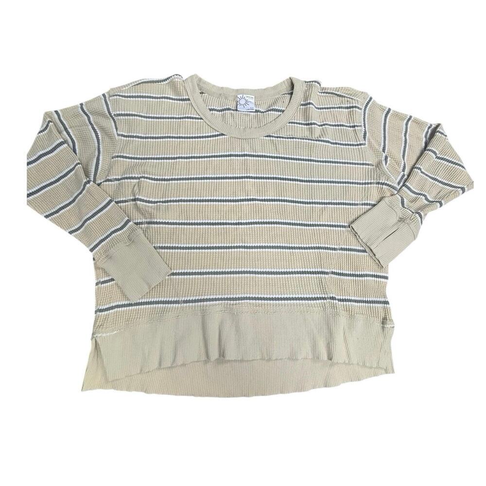 OFFLINE by Aerie Beige Green White Striped Ribbed Long Sleeve Top Women’s Small